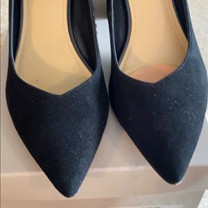 Black suede block heel.